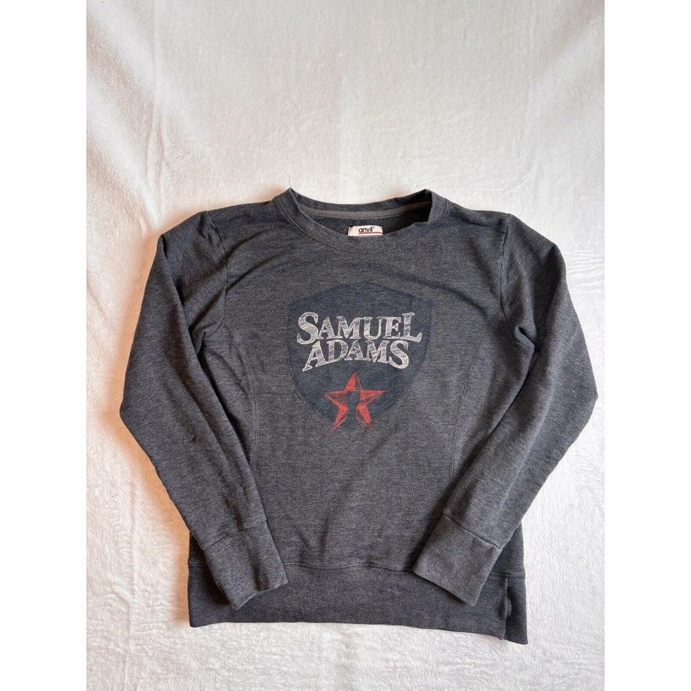 VTG Anvil Samuel Adams‎ Grey Pullover Long Sleeve Sweatshirt Beer Women's Med *